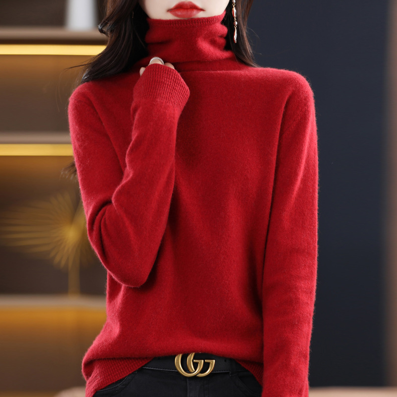 Ropa de primera línea 100 suéter de lana cuello de pila de mujer Otoño e Invierno cuello alto suelto sin costuras jersey de Cachemira suéter de fondo