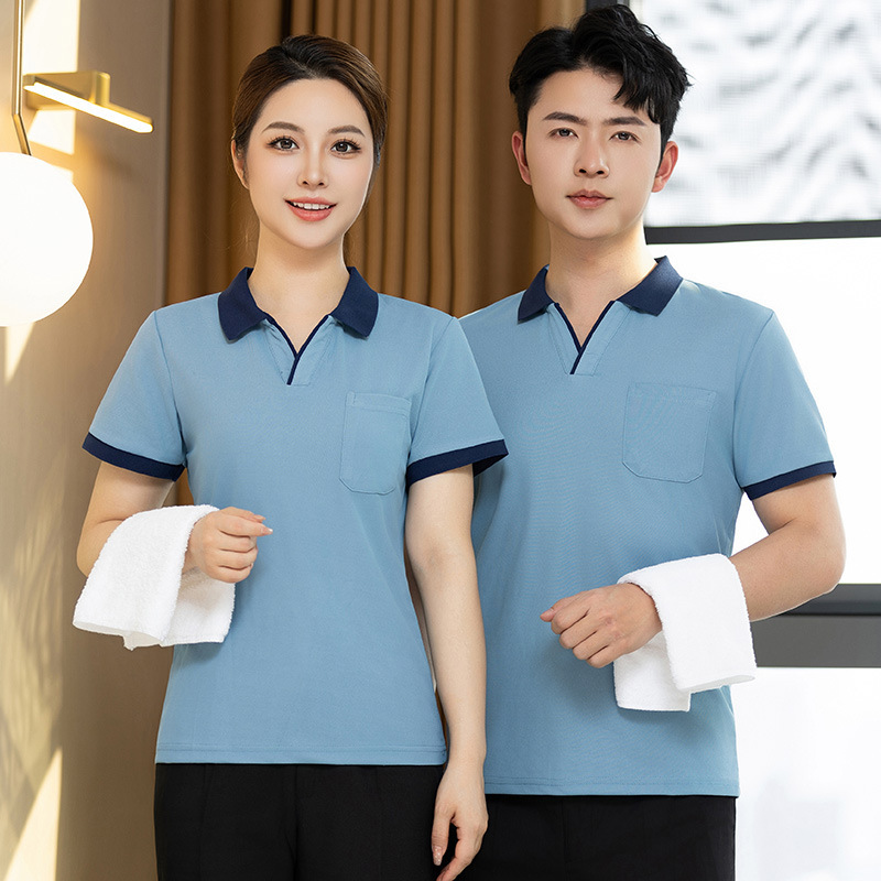 Men's and Women's Cleaning Work Uniforms, Summer Thin Style, Short-Sleeved, for Hotel Property Housekeeping Staff