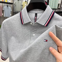 トミーブランド半袖poloシャツメンズ夏半袖純綿襟付きtシャツ高級刺繍上着ファッション