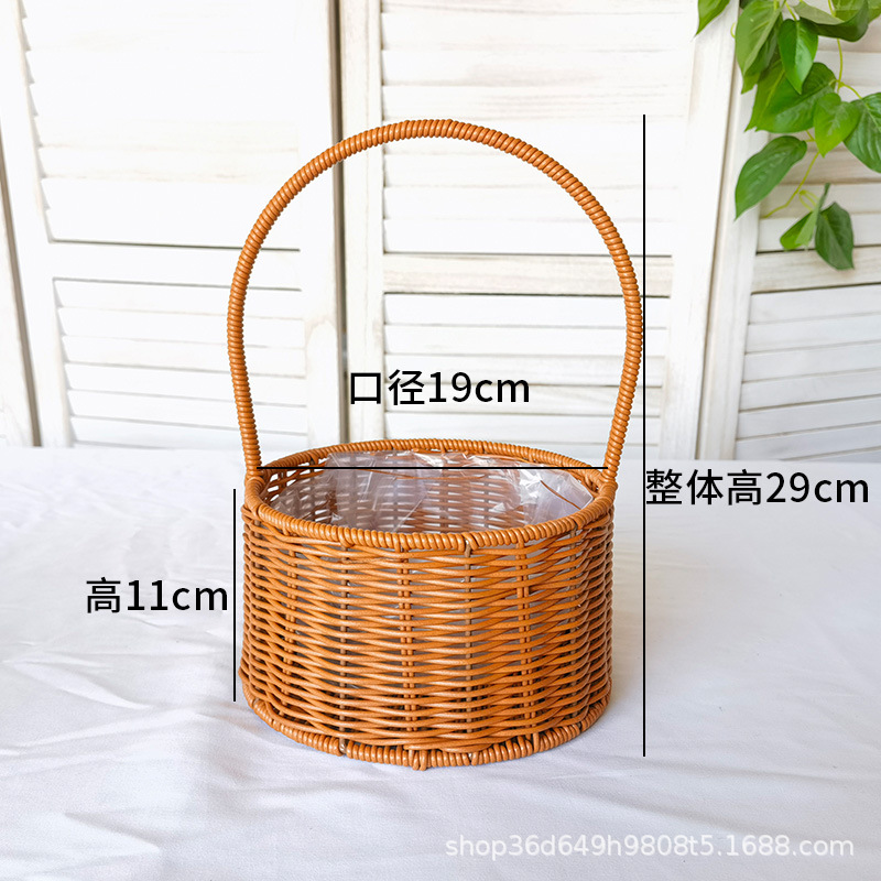 Cestas de mano tejidas a mano de plástico de caña decorativa flor seca canasta de flores portátiles canasta de regalos al por mayor
