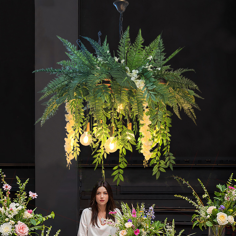 Pastoral Style Restaurant Plant Pendant Light, Hotel Private Room Dining Table Light, Retro Industrial Style Bar Exhibition Hall Boat Wood Decorative Light