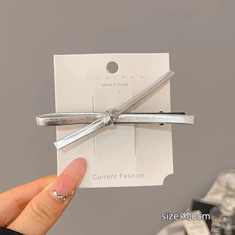 Заколка-бантик, hairgrip — одиночная или набор из 2 серебристых зажимов, 8,32 см