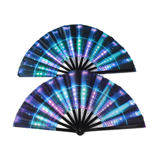 Cross-Border Music Festival Fluorescent Fan Folding Fan Bar Disco Silk Plastic Bone Fan Party Decoration Folding Fan