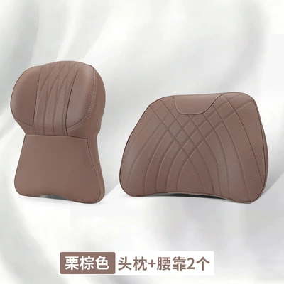 Headrest: Neck and Waist Support - unlabeled-1-large-memory-foam-headrest-1-lumbar-support-mocha-brown