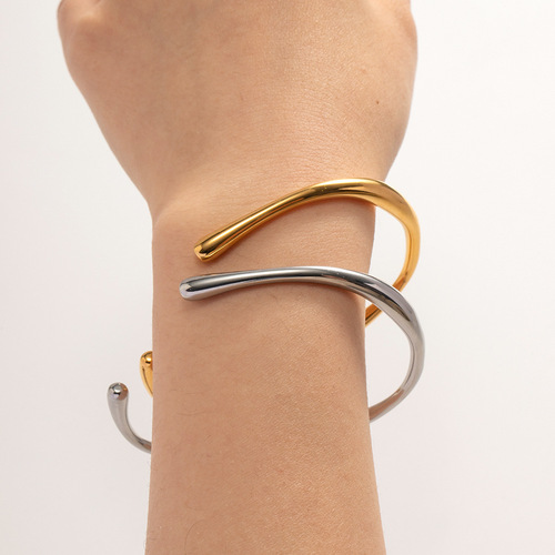 INS niche style women's titanium steel necklace 18K gold stainless steel special-shaped open bracelet Xiaohongshu same style bracelet
