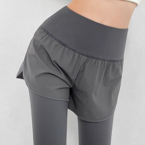 Women's High-Waist Yoga Pants with Butt-Lifting Outerwear False Two-Piece Fitness Running Training Sport Set Professional Quick-Dry Pants