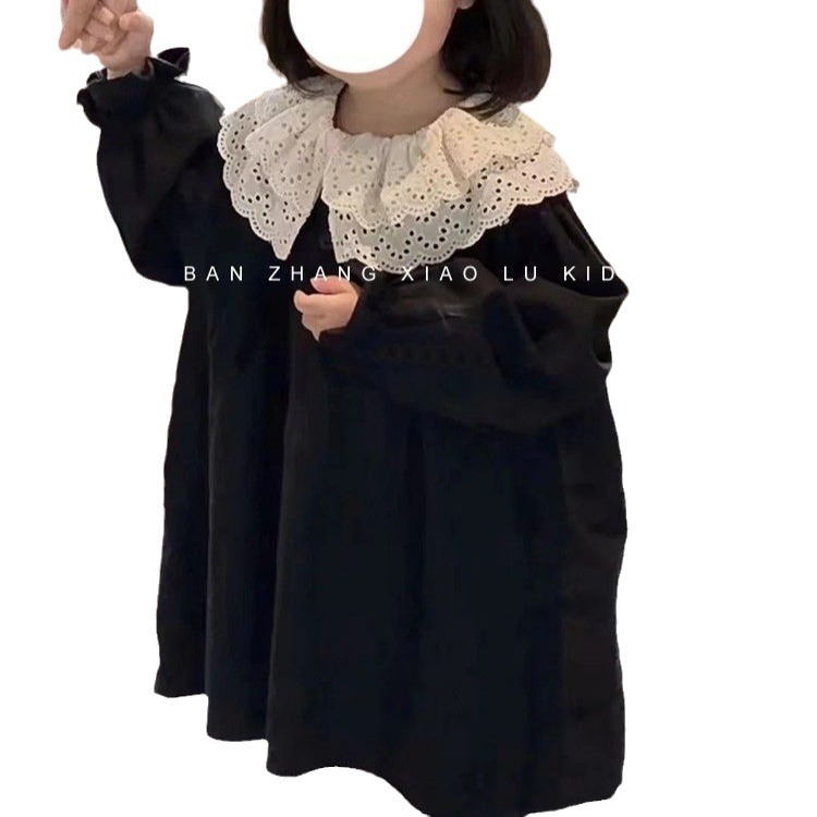 Qian Qi niñas de otoño nuevo borde de encaje reanudación de color sólido vestido de solapa vestido de moda coreano para mujeres