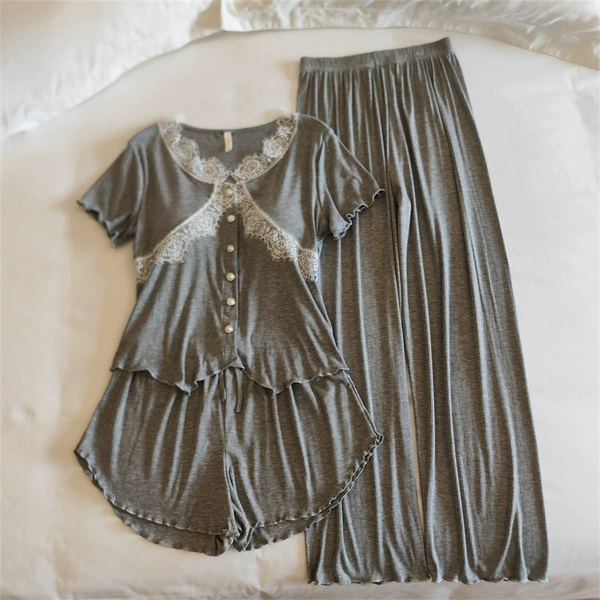 Short-sleeved three-piece set 33018# light gray (fixed chest pad)