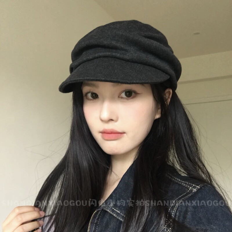 秋冬高品质桑蚕丝混羊毛鸭舌帽子女保暖马术帽张婧仪同款报童帽潮|undefined