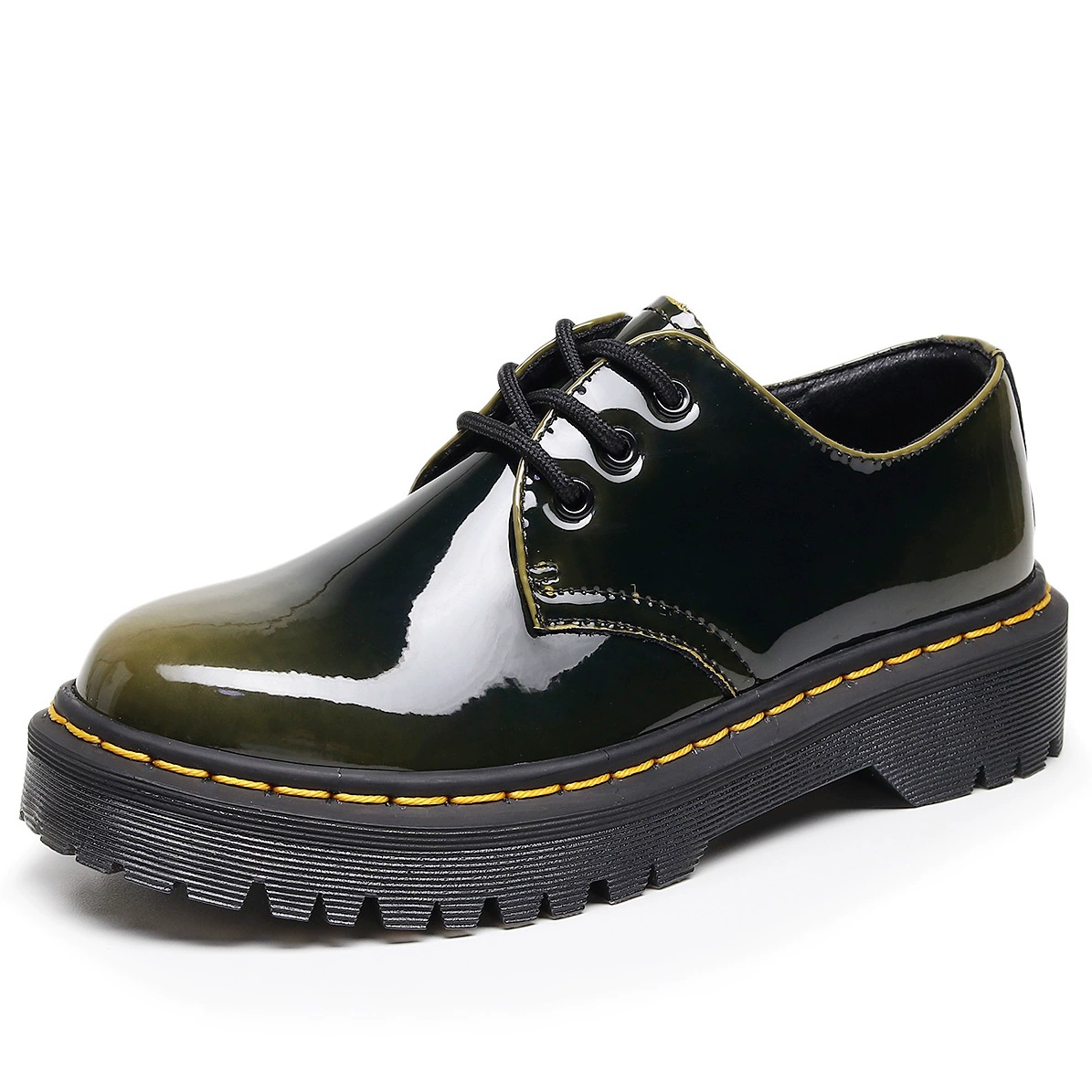 1461 толстая подошва 3-лунка маленькая кожаная обувь женская низкая банда обесцвечивания зеленая круглая голова повседневная студентка среднего толстого соснового сапоги