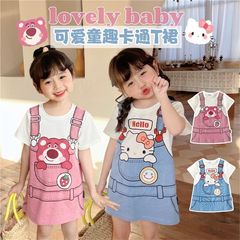 Girls Dress 2023 Summer New Cute Girls Fashionable Cartoon Print Loose Short-Sleeved T-Shirt Skirt Trendy