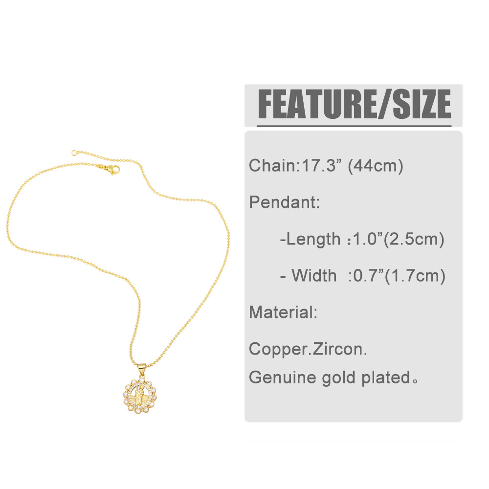 retro golden hollow Virgin Mary tag pendant zircon copper necklace jewelry