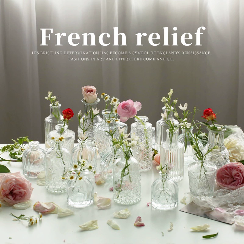 Французский легкий рельеф небольшого калибра прозрачная стеклянная ваза для гостиной