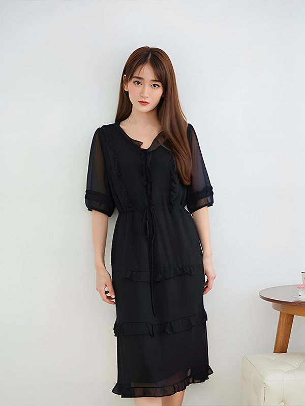 60-150kg Plus Size French Dress 2025 Summer New V Neck Fungus Mid-Length Sweet Nightgown 60-150kg Plus Size French Dress 2025 Summer New V Neck Fungus Mid-Length Sweet Nightgown