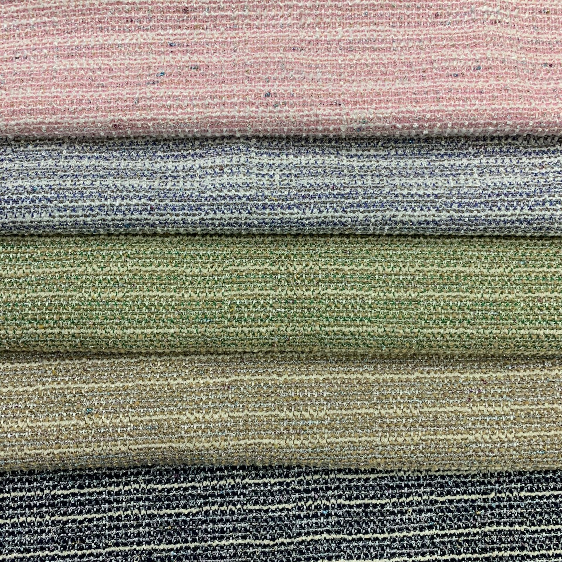 新款小香风日式高档全涤雪花麻毛呢提花面料色织布料粗纺纺织批发