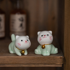 迷你陶瓷可愛小貓咪治癒系招財卡通動物家居客廳桌面裝飾小擺件