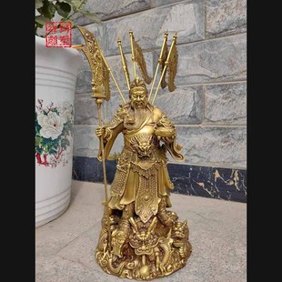 Brass Ornament of the Auspicious Lion and Guan Yu from Kowloon - Patron God of Wealth Guan Er Ye Statue for Office, Wealth-Attracting Opening Gift