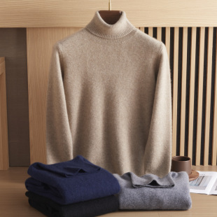 high quality 100 Pure Cashmere Autumn and Winter High Lapel Cashmere Sweater Men's Sweater Thickened Knitted Long Sleeve Base Shirt