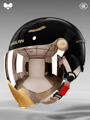 Motosiklet kaskı (dəbilqə) — Protection Double Mirror Motorcycle Helmet - 3c-shiny-black-electroplated-long-mirror-new-national-standard-class-a-one-size-fits-all