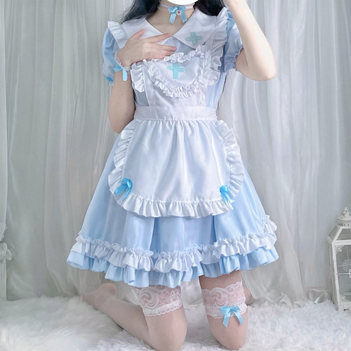 Japanese soft girl Lolita sky blue female cross maid dress Cosplay maid dress women's boss dress