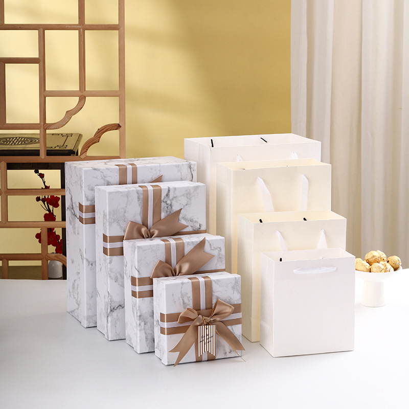 Business light luxury gift box marble grain heaven and earth box birthday gift box hard box suit shirt packaging box wholesale