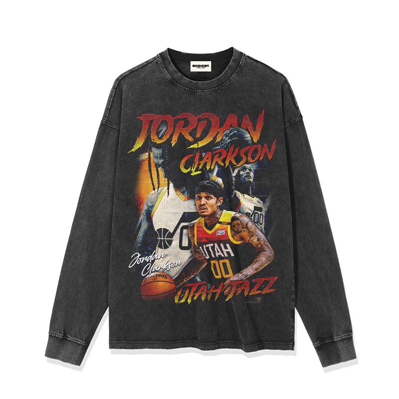 Clarkson American Star camiseta callejera hip-hop marca de tendencia impresión retro hacer viejo lavado pesado cuello redondo manga corta