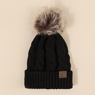 N 33423 Pom pom ear warm winter knit cap ë���o���ﶬᘿ���
