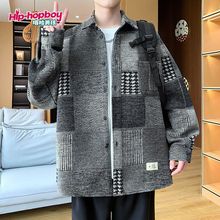 含羊毛】格子外套男秋冬季百搭毛呢子宽松休闲韩版潮牌翻领夹克