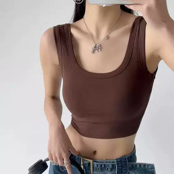 Summer 2023 New Style Hot Girl U-Collar Elastic Tight Navel Exposure Solid Color Vest Women's Sexy Backless High Waist Base Vest