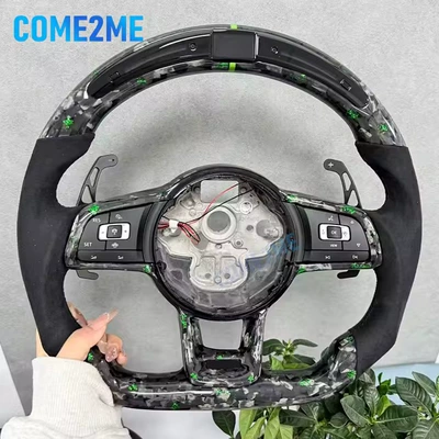 Suitable for Volkswagen Golf 7 7.5 GTI with LED multi-function buttons, green forged carbon fiber steering wheel (Steering wheel) - no-sign