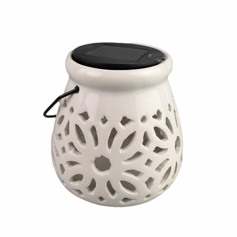 Lámpara solar de venta caliente transfronteriza, lámpara colgante de inducción al aire libre hueca, cielo estrellado creativo, luz nocturna de cerámica para interiores