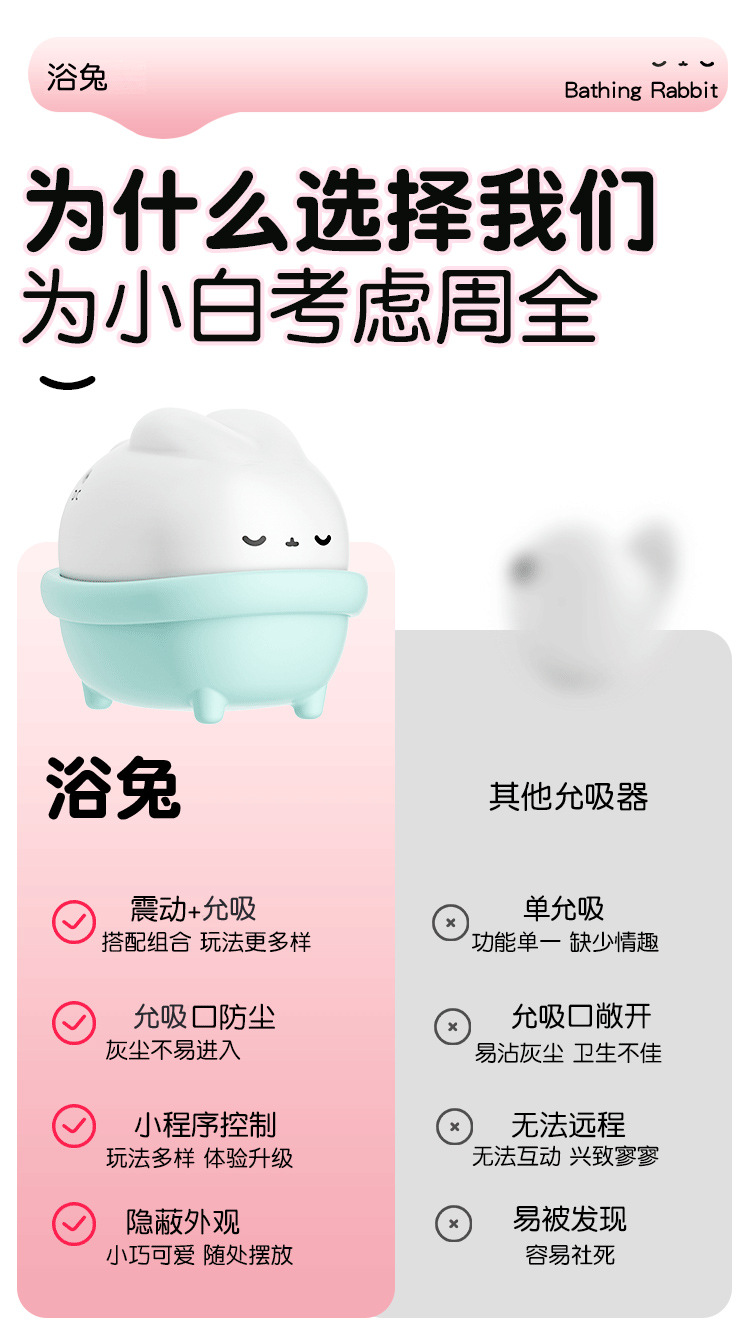 Jiuai Rabbit Mini Vibrator, Quiet 25 dB ABS Adult Massager, Pink — detail image 21