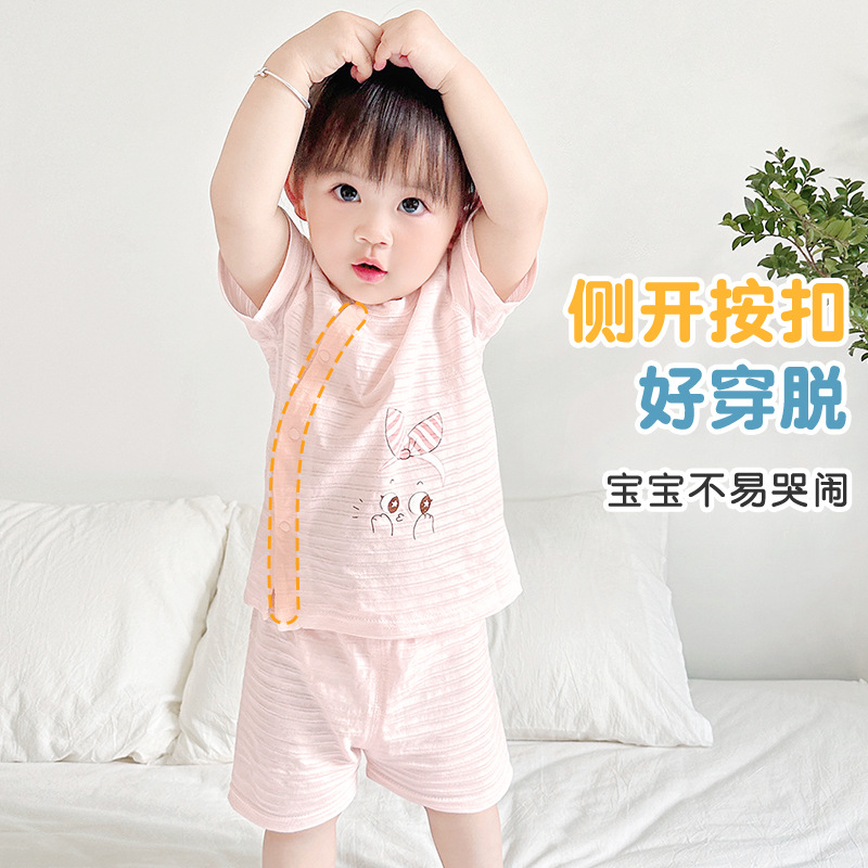 Traje de verano para bebés, algodón de manga corta para niños, niñas y niños pequeños, ropa de verano dividida delgada de dos piezas para bebés