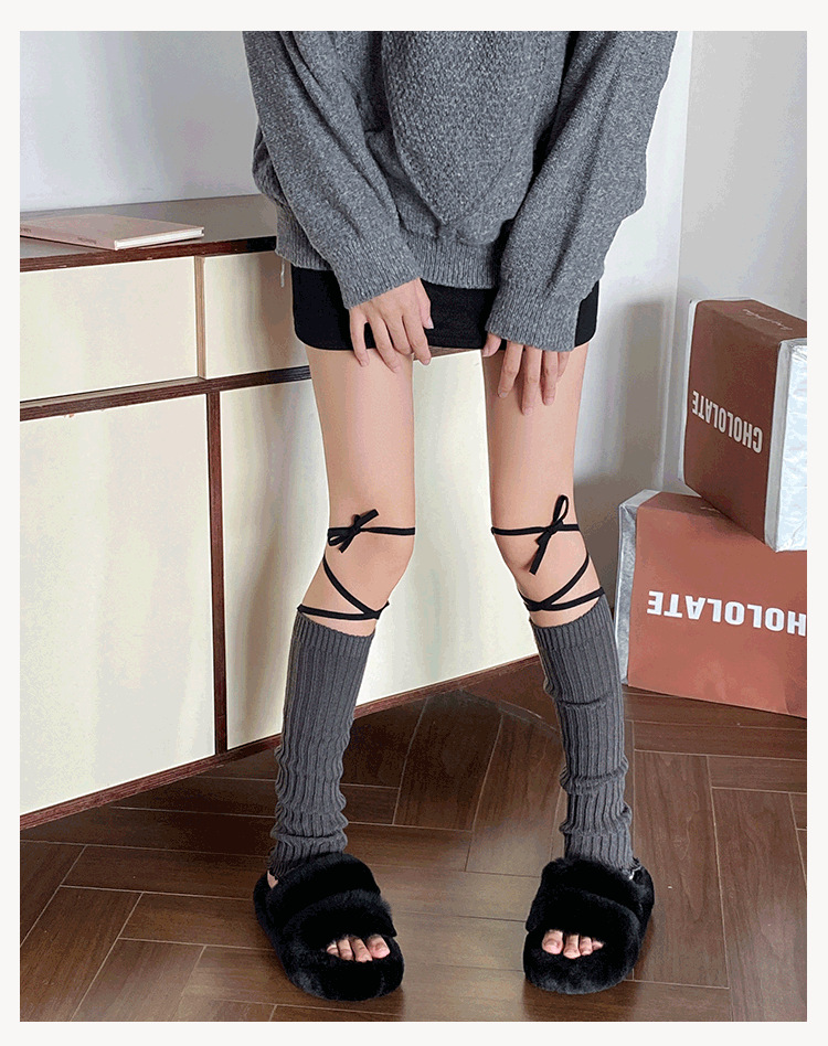 Leg Warmers Bootshang Cotton Socks For Women Cross Strap Calf Socks Spring And Autumn Retro Split Winter Ballet Style Solid Color Knitted Calf Sleeves_voghion.com