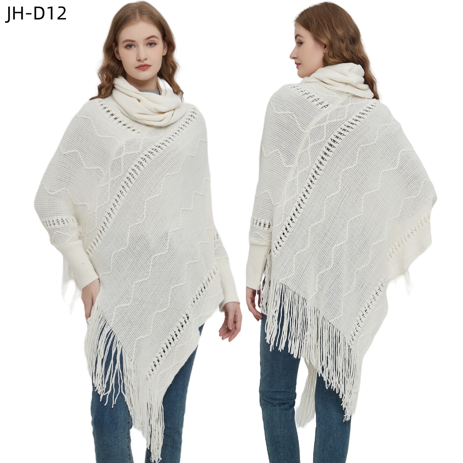 Unisex Coat beige white hollow collar long sleeves tassel cape cape_voghion.com