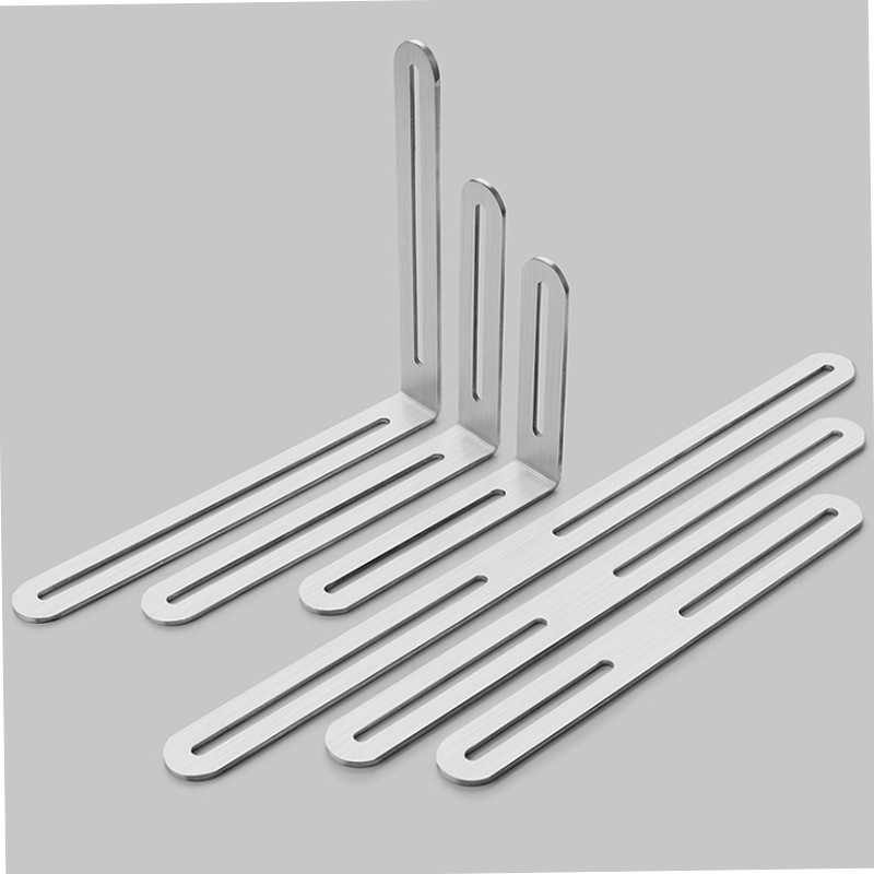 Acero inoxidable agujero largo ángulo móvil código engrosada estante soporte muebles conector 90 grados fijo recto soporte en forma de L