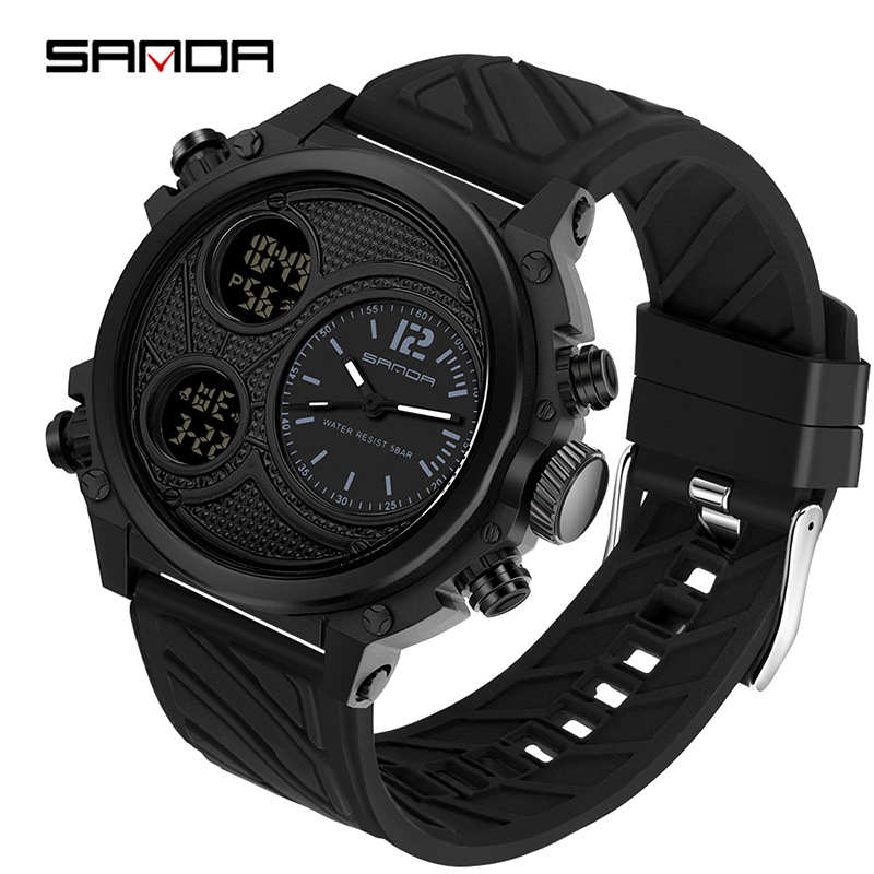 Sanda reloj deportivo masculino primos al aire libre nocturna impermeable juvenile doble reloj electrónico 3002