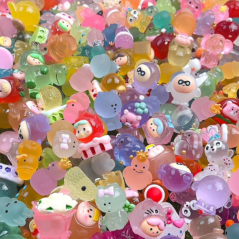 Douyin Popular Miniature Cartoon Luminous Stereo Animal Ornaments Handmade Cream Glue DIY Material Resin Small Accessories