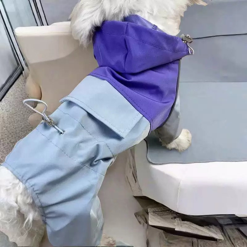 ペット犬レインコート防水四本足作業服コントラストカラーステッチジャケット防風ハンサム犬服|undefined