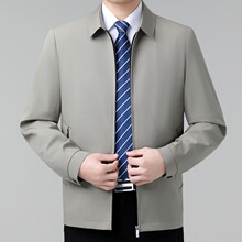 经典男士夹克外套商务桑蚕丝休闲翻领行政公务员简约爸爸茄克正装