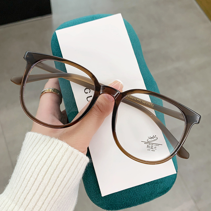 New brown frame glasses men's and women's Korean-style anti-blue-ray glasses can be equipped with high-power flat mirror TR1144