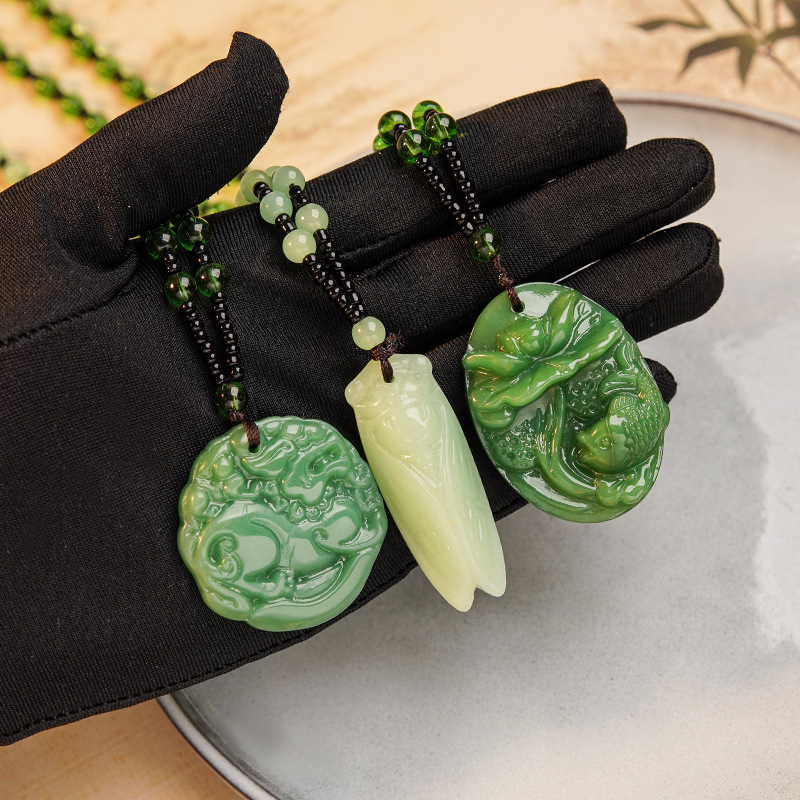 高品质仿玉项链长款气质百搭毛衣链高档大气新中式服装吊坠水晶