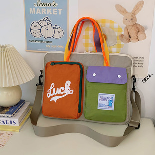 Wholesale computer bag nylon cloth multi-pocket fashion stitching contrast color luggage bag net popular hand shoulder diagonal bag