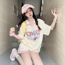 夏季款学院风休闲运动套装女宽松显瘦盐系少女穿搭短袖短裤两件套