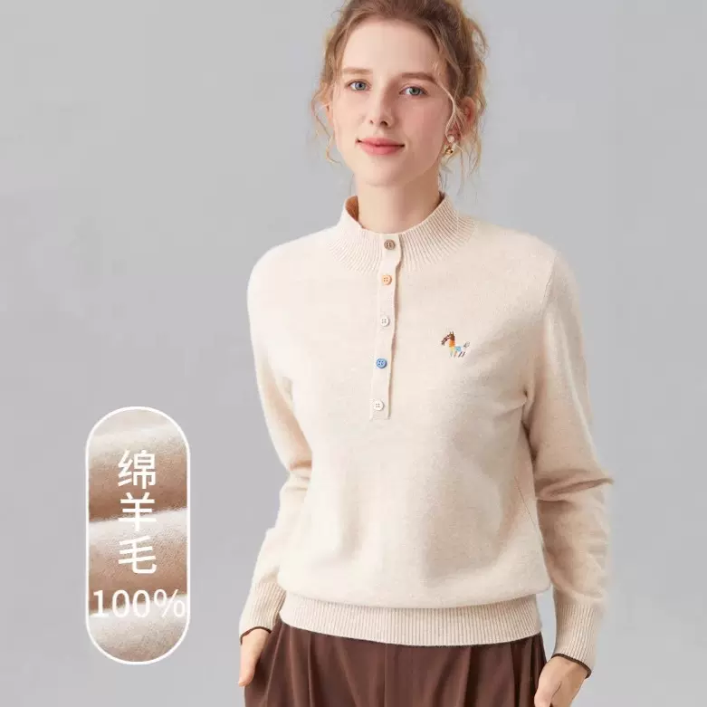 【100%羊毛 】秋冬羊毛时髦高级感设计感 小个子针织衫女式羊毛衫