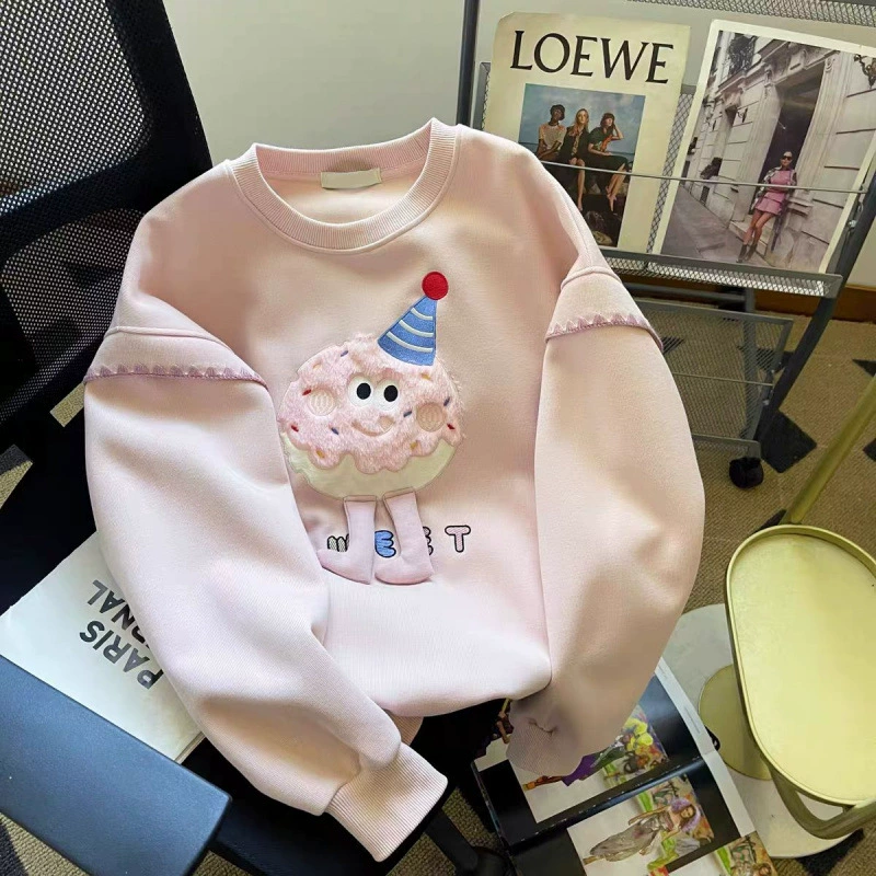 Девушка свитера осень 2024 новый топ детский мультяшный хедж вышивка
