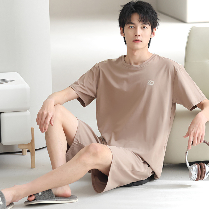Pijamas modales para hombres verano 2025, nuevo conjunto de ropa casera, mangas cortas, sueltas y grandes, se puede usar fuera.