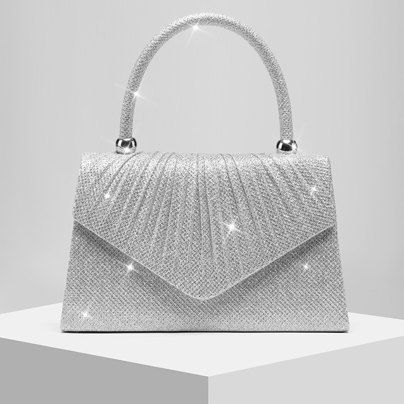 New Style Women's Pleated Shiny Evening Bag, Bridal Wedding Bag, Versatile Banquet Handbag, Envelope Bag