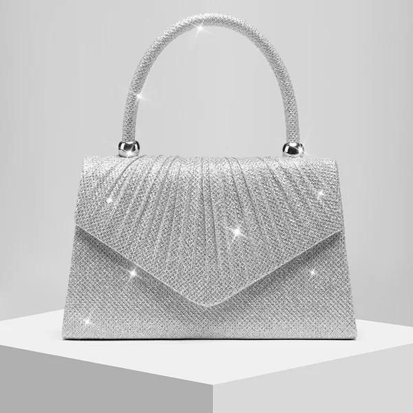 New Style Women's Pleated Shiny Evening Bag, Bridal Wedding Bag, Versatile Banquet Handbag, Envelope Bag