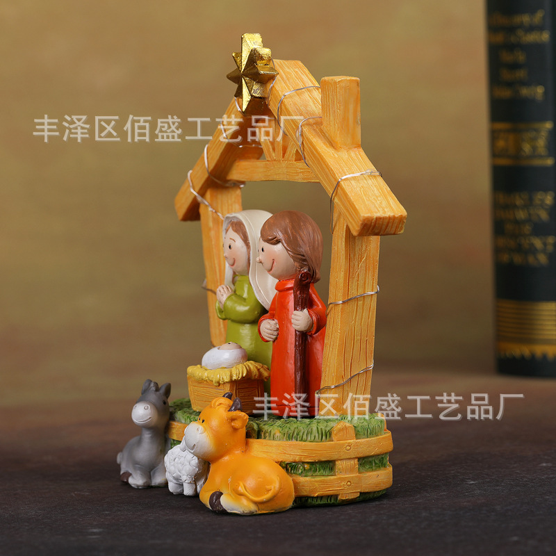Nacimiento de dibujos animados transfronterizos decoraciones de pesebre creativos regalos de Navidad atmósfera lámpara decoración de resina artesanía
